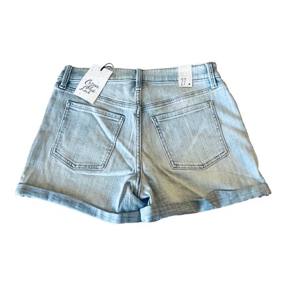 NEW Cosmic Blue Love Mid Rise Cuffed Denim Jean SHORT Womens 27/4 Distressed NWT - Picture 2 of 8